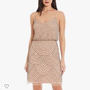 Adrienne Papel sleeveless v-neck blouson beaded cocktail dress